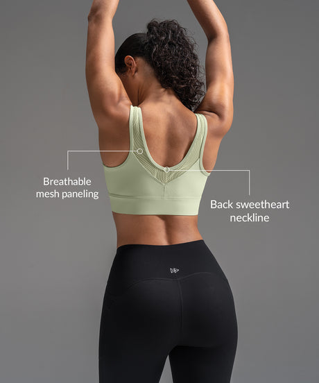 Power Mesh Sweetheart Neck Back Sports Bra| Women's High Support Sports Bra