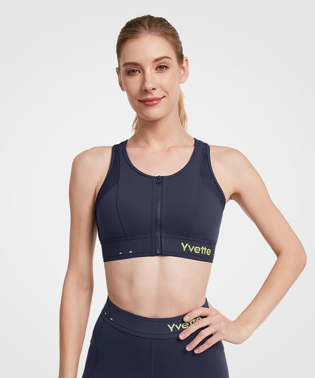 Echo Logo Mesh Zip Front Padded Running Bra | Women's High Support Sports Bra