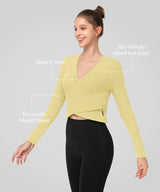 Anywhere V-Ausschnitt Crisscross Tailliertes Rippstrick-T-Shirt | Damen Sport-T-Shirt