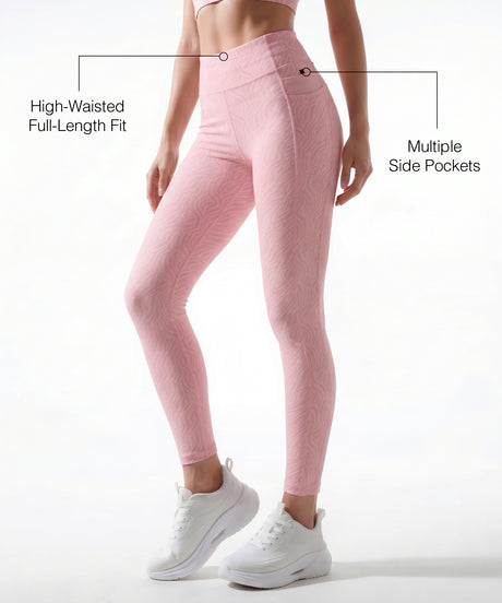 Pink Textured High Impact Leggings With Pockets 25 inches | High-Impact Support Best For Running, HIIT & Training
