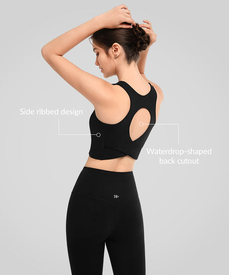 Anywhere Ribbed Contrast Hollow Out Yoga Bra| Women's Light Support Sports Bra