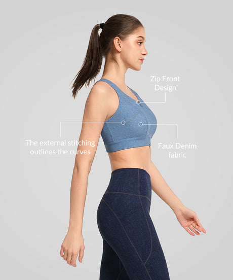 Anywhere Faux denim Fashion Running Bra | Women's High Support Sports Bra