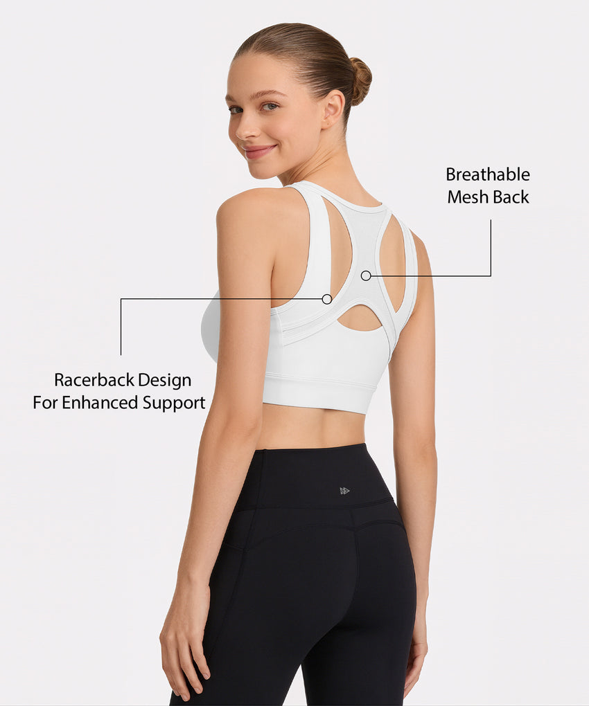 Power Front Zip Full Coverage Racerback Mesh Running Bra | Women's High Support Sports Bra