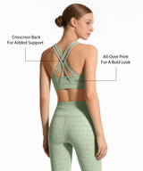 Power Zip Front Jacquard Pattern Crisscross Full Coverage Running Bra| Women's High Support Sports Bra