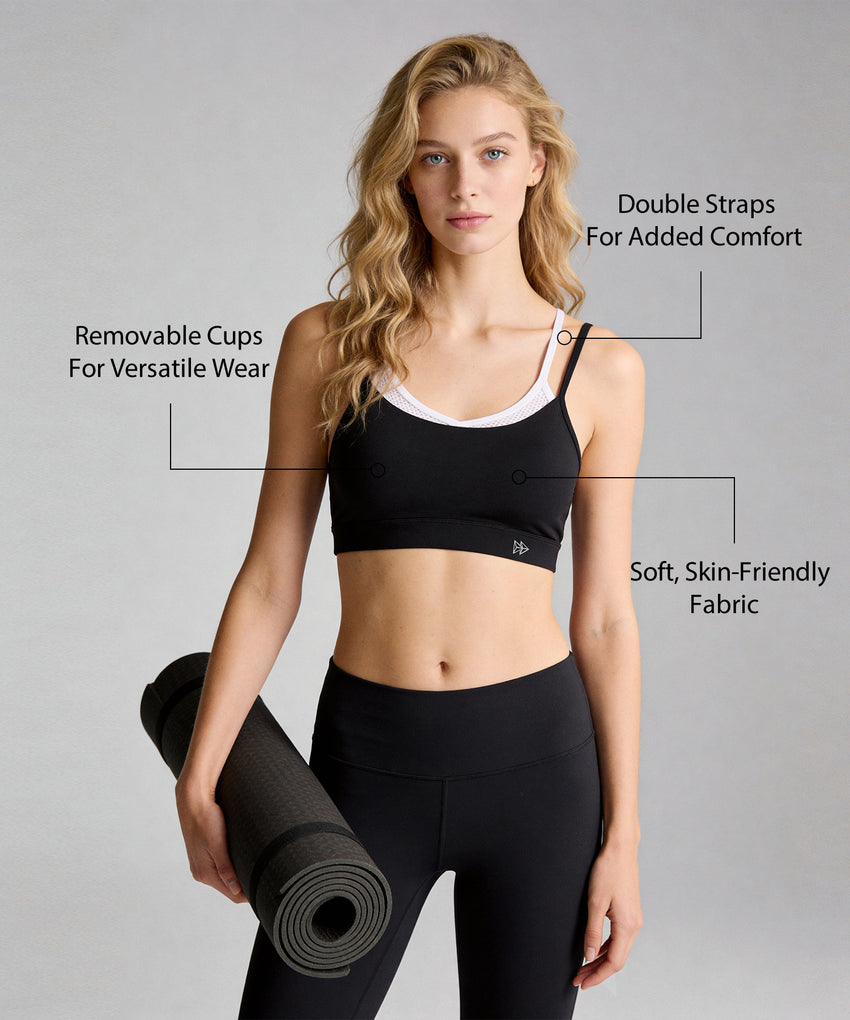Anywhere Double Straps Removable Cups Mesh Yoga Bra | Women's Light Support Sports Bra
