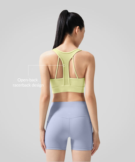 Sujetador deportivo de yoga con espalda nadadora y cuello en V para mujer | Sujetador deportivo de sujeción ligera