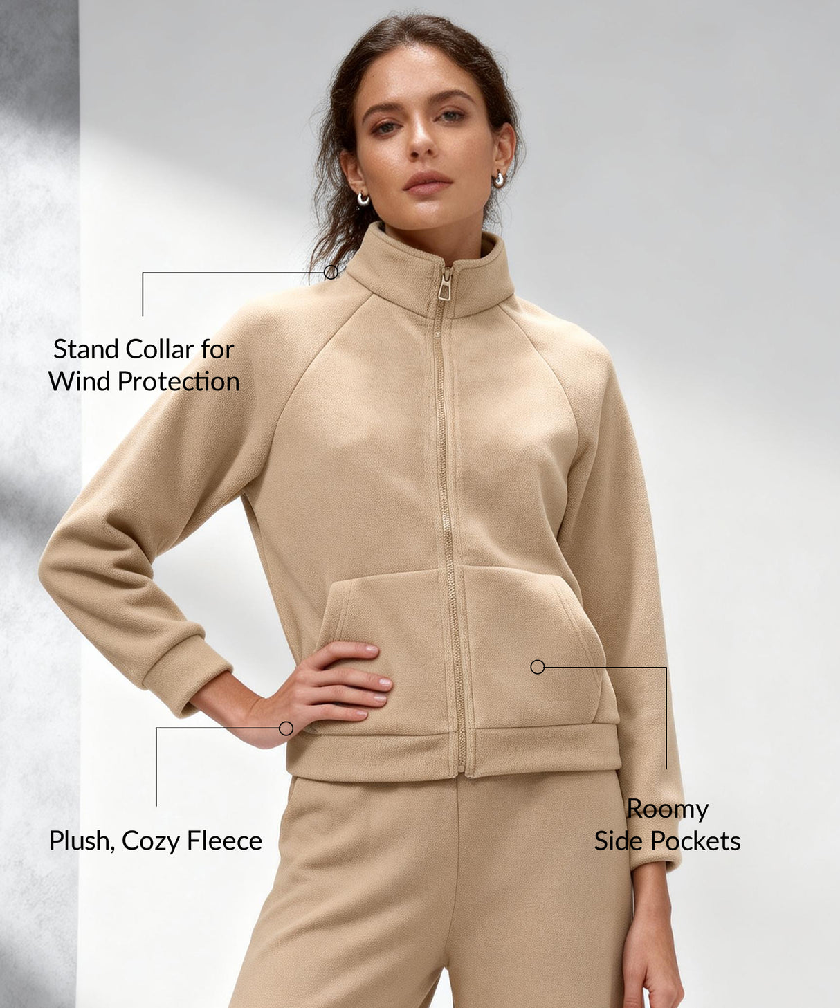 Anywhere Zip Pockets Fleece Stand Collar Jacket | Women's Sports Jacket