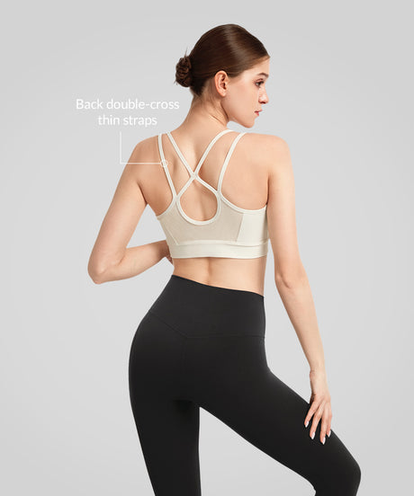 Anywhere Double Crisscross Strap Sheer Mesh Yoga Bra| Women's Light Support Sports Bra