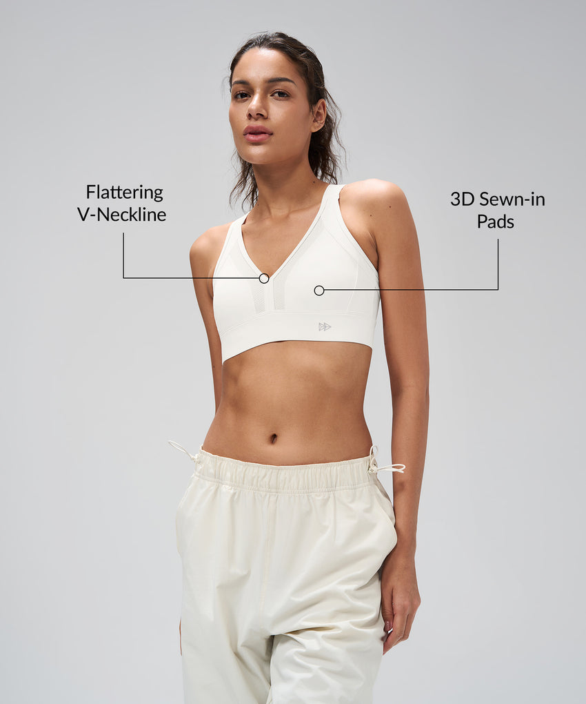 Power V-Neck Adjustable Cross Back Padded Running Bra | Women's High Support Sports Bra