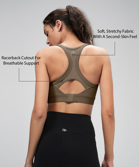 Shift Ribbed Sewn-in Pads Racerback Running Bra | Women's High Support Sports Bra