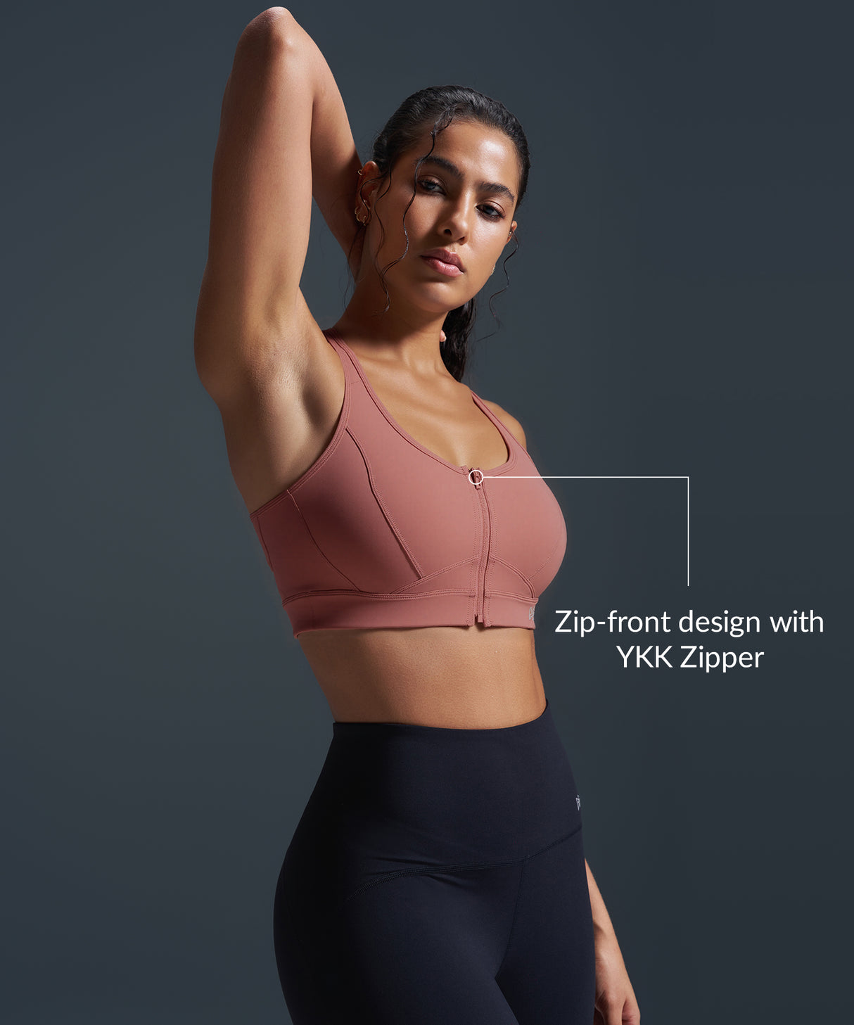 Enfold Zip Front Mesh Racerback Vadderad Löpar-BH | Sport-BH med Högt Stöd för Damer