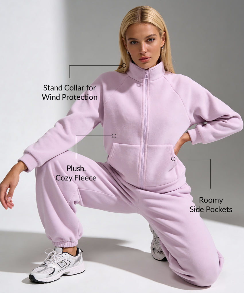 Fleecejacka med dragkedja och fickor, stående krage, överallt | Sportjacka för kvinnor
