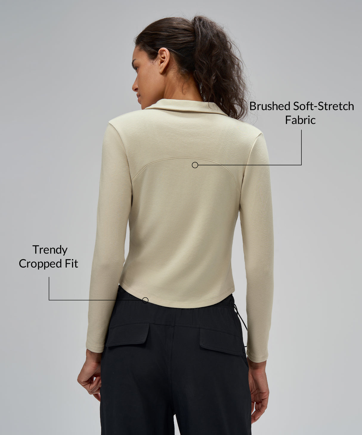 Anywhere Brushed Half-Zip Long Sleeve Crop Top | Women's Long Sleeve T-shirt