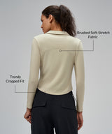 Anywhere Brushed Half-Zip Long Sleeve Crop Top | Women's Long Sleeve T-shirt