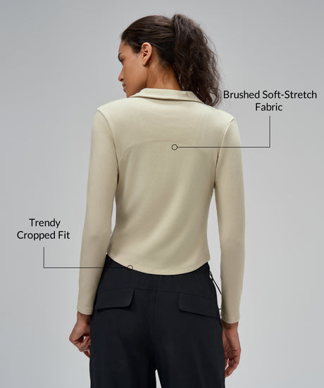 Anywhere Brushed Half-Zip Long Sleeve Crop Top | Women's Long Sleeve T-shirt