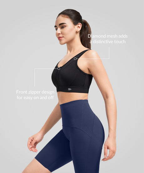 Power Grid Mesh Zip Front Sports Bra | Women's High Support Sports Bra