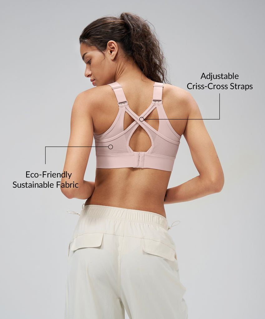 Power V-Neck Adjustable Cross Back Padded Running Bra | Women's High Support Sports Bra