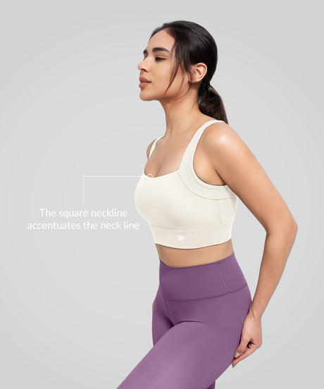Anywhere Square Neckline Cross-back Mesh Yoga Bra| Women's Light Support Sports Bra
