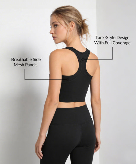 Anywhere Full-Coverage Fixed Pads Mesh Longline Yoga Bra | Women's Sports Tank