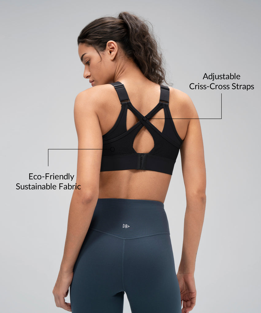 Power V-Neck Adjustable Cross Back Padded Running Bra | Women's High Support Sports Bra