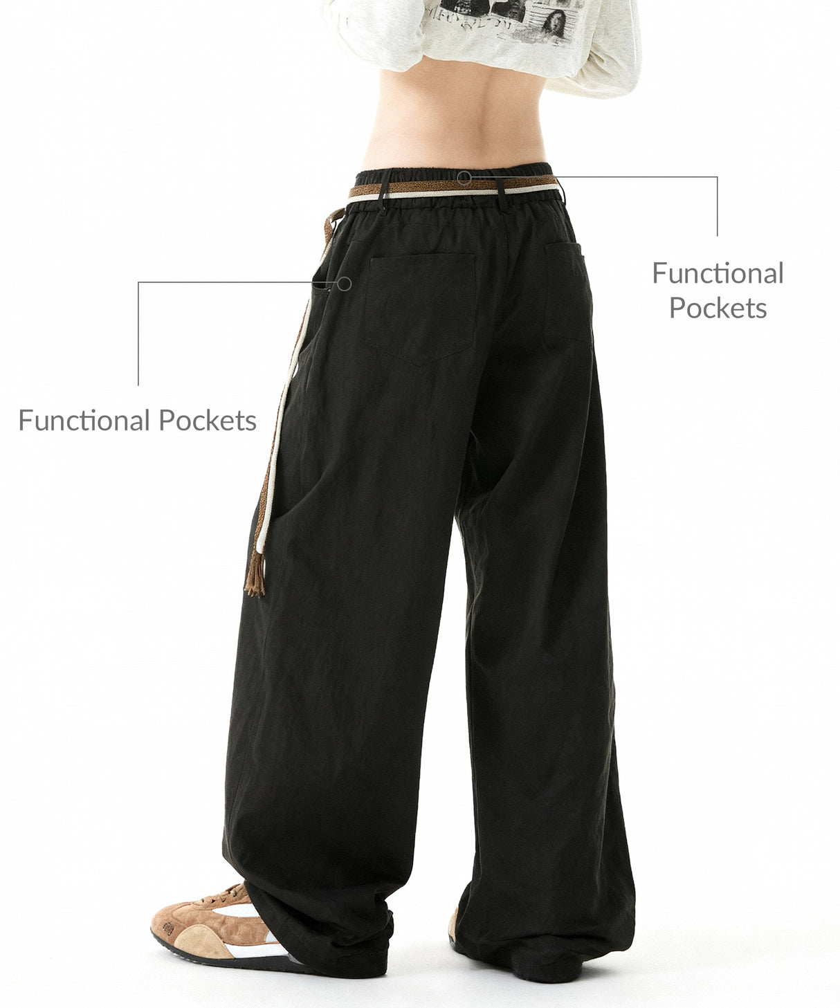 Bequeme, lässige Hose mit mehreren Taschen und Gürtel, 27 Zoll | Damenhose