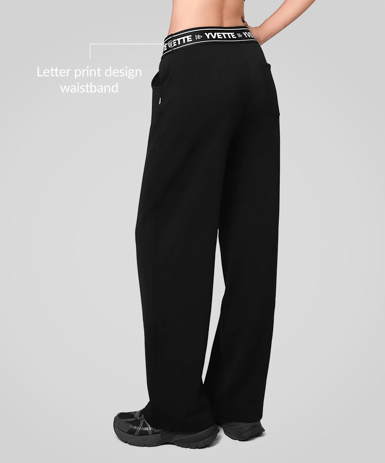 Shift Letter Print Fleece Lined Wide Leg Pants 27