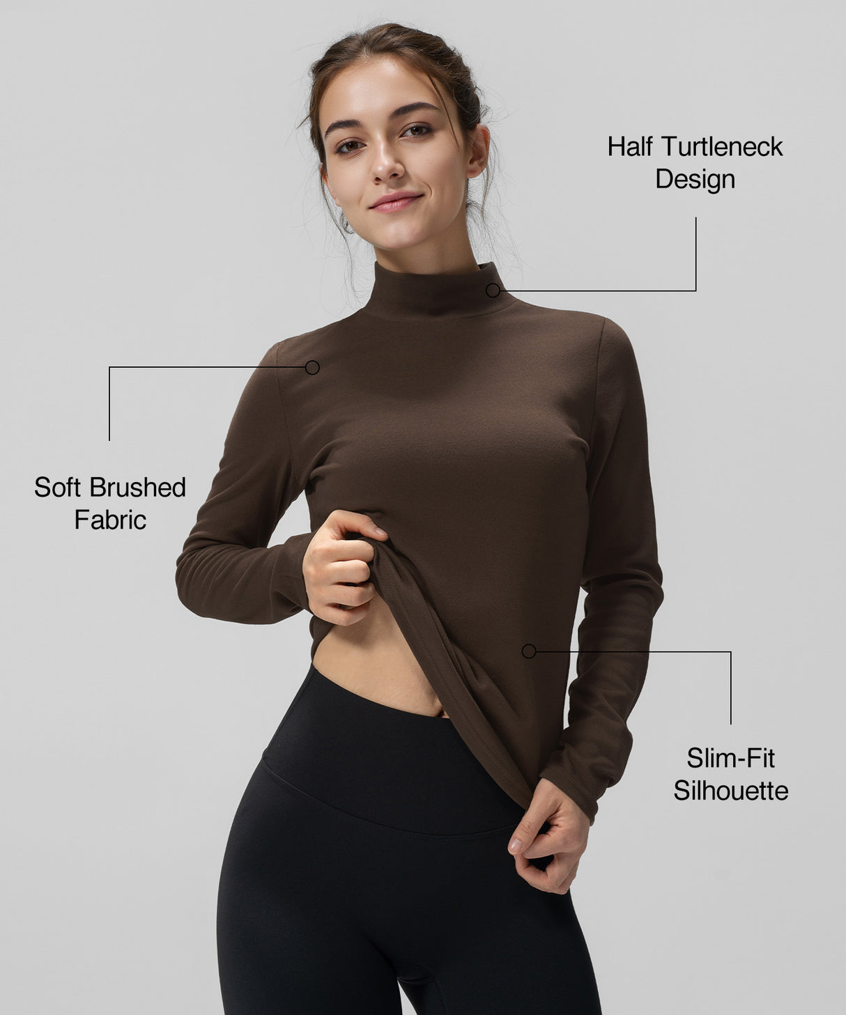 Camiseta de manga larga con cuello alto y elasticidad cómoda para cualquier ocasión | Camiseta de manga larga para mujer