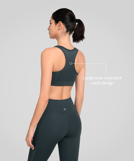 Power Plaid Mesh Stitch-featured Running Bra | Women's High Support Sports Bra