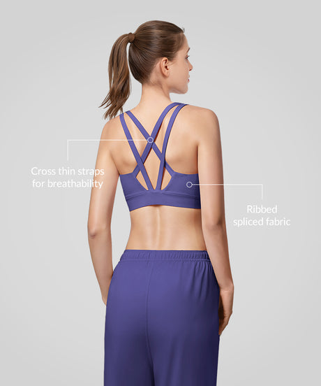 Shift Cross Thin Strap Ribbed Yoga Bra | Women's Light Support Sports Bra