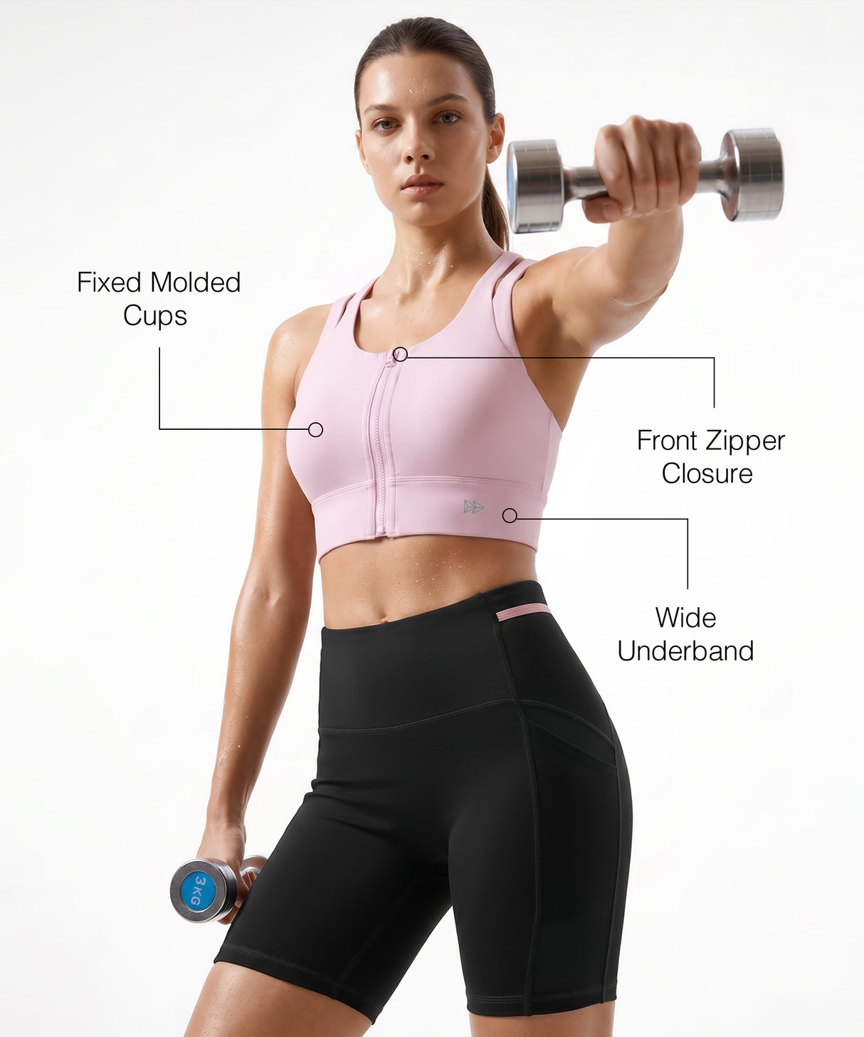 Pink Longline Coverage High Impact Bra With Front Zip | High-Impact Support Best For Running, HIIT & Training