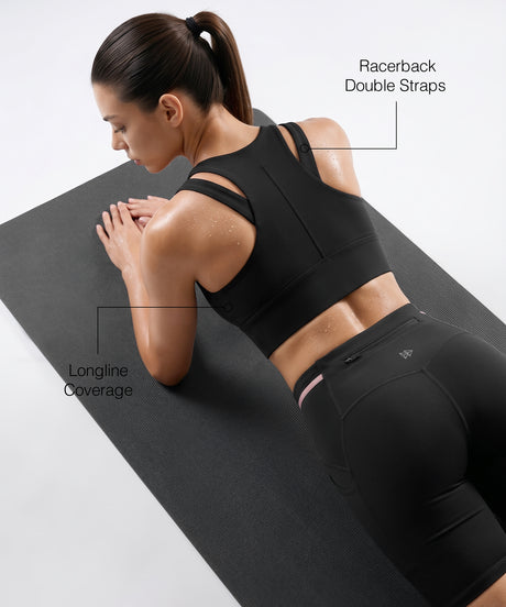 Black Longline Coverage High Impact Bra With Front Zip | High-Impact Support Best For Running, HIIT & Training