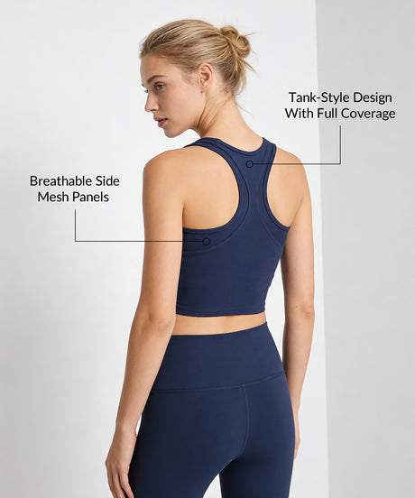 Anywhere Full-Coverage Fixed Pads Mesh Longline Yoga Bra | Women's Sports Tank