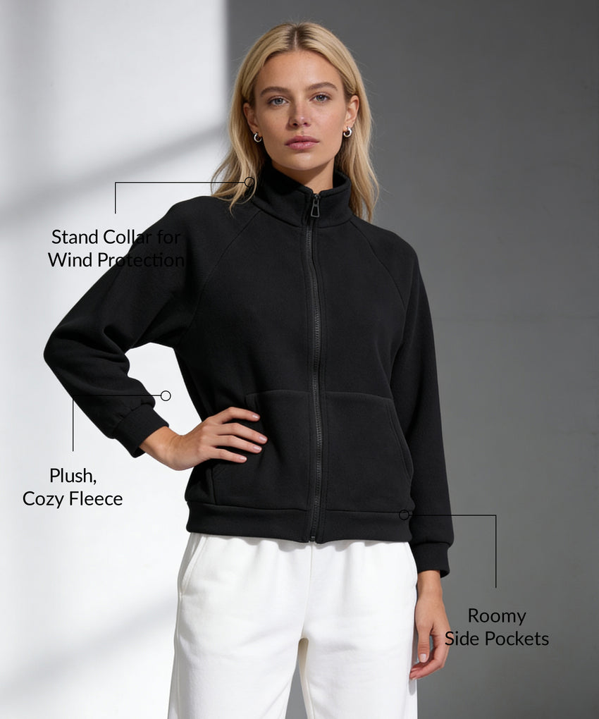 Giacca in pile con collo alto e tasche con cerniera ovunque | Giacca sportiva da donna