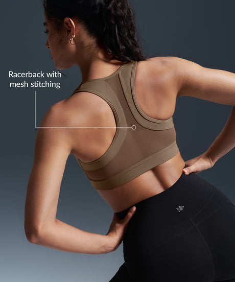 Enfold Zip Front Mesh Racerback Vadderad Löpar-BH | Sport-BH med Högt Stöd för Damer