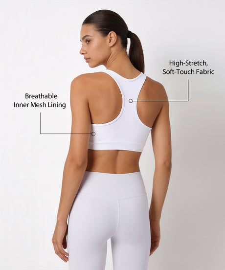 Shift Front Zip Sewn-in Pads Racerback Running Bra | Women's High Support Sports Bra