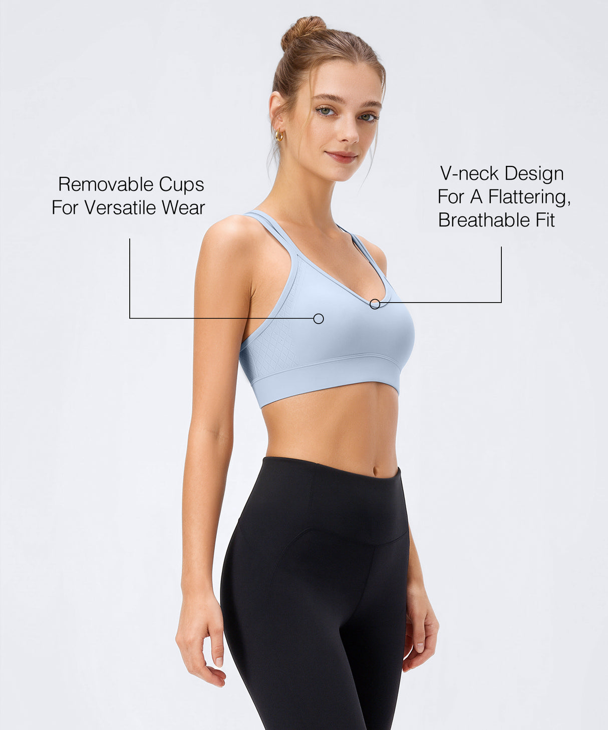 Anywhere V-Neck Double Straps Removable Cups Yoga Bra Pink Blue | Women's Light Support Sports Bra