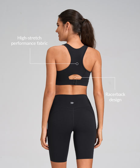 Enfold Round Neck Front Mesh Sports Bra | Women's High Support Sports Bra