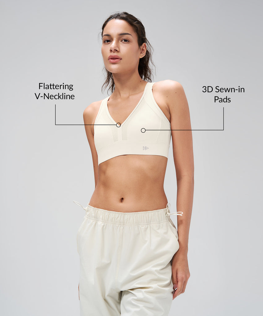 Power V-Neck Adjustable Cross Back Padded Running Bra | Women's High Support Sports Bra