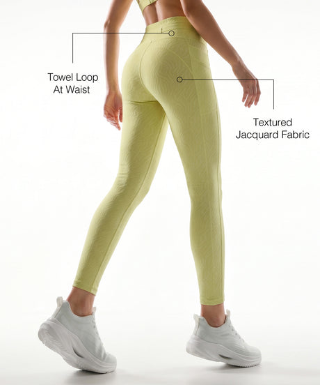 Yellow Textured High Impact Leggings With Pockets 25inches | High-Impact Support Best For Running, HIIT & Training
