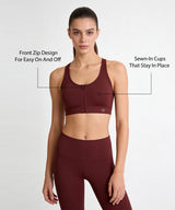 Shift Front Zip Sewn-in Pads Racerback Running Bra | Women's High Support Sports Bra