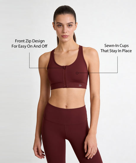 Shift Front Zip Sewn-in Pads Racerback Running Bra | Women's High Support Sports Bra