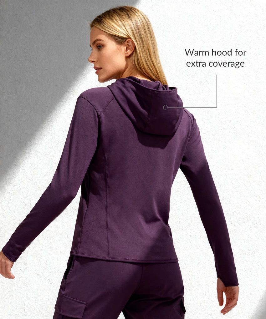 Fleece-Kapuzenjacke mit Reißverschlusstaschen | Damen-Sportjacke