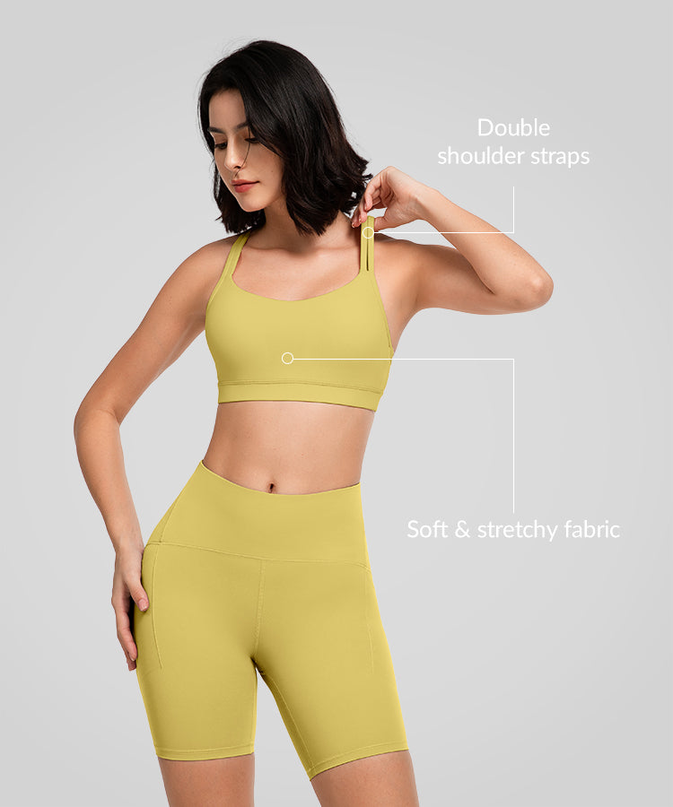 Reggiseno yoga imbottito con scollo a barchetta e doppie spalline | Reggiseno sportivo con supporto leggero da donna