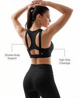 Black Racerback Mesh Full Coverage Running Bra | High-Impact Support Best For Running, HIIT, Yoga & Training