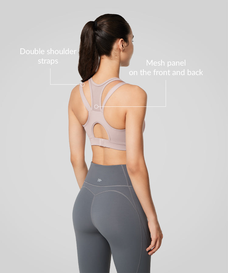Power Zip Front Mesh Padded Running Bra | Damen Sport-BH mit starkem Halt