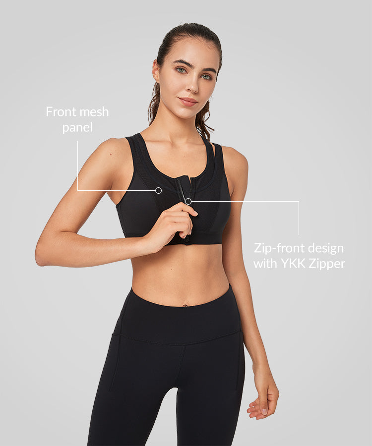 Enfold Zip Mesh Racerback Padded Running Bra | Women's High