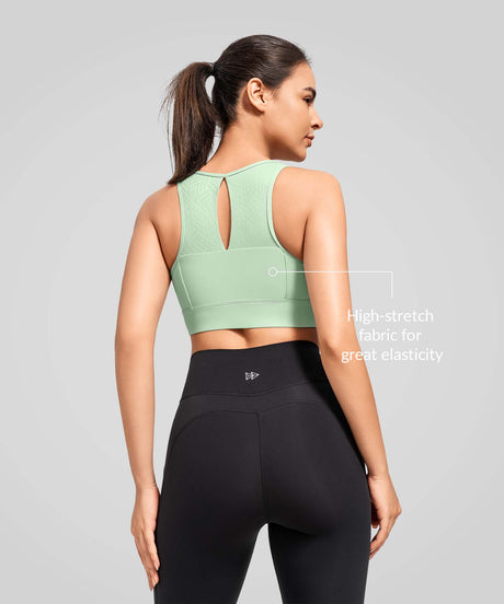 Power Zip Front Key Hole Back Sports Bra | Women's High Support Sports Bra