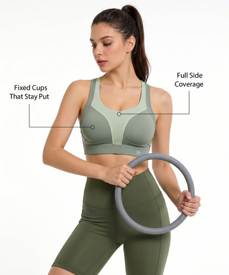 Power Breathable Racerback Fixed Cups High Impact Bra | Women's High Support Sports Bra