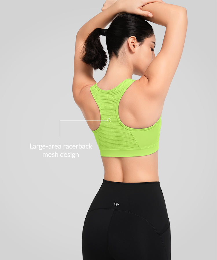 Power Zip Front Breathable Mesh Running Bra | Women's High Support Sports Bra