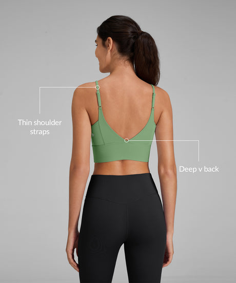 Echo V-ringad ribbad vadderad yoga-bh | Sport-bh med lätt stöd för kvinnor